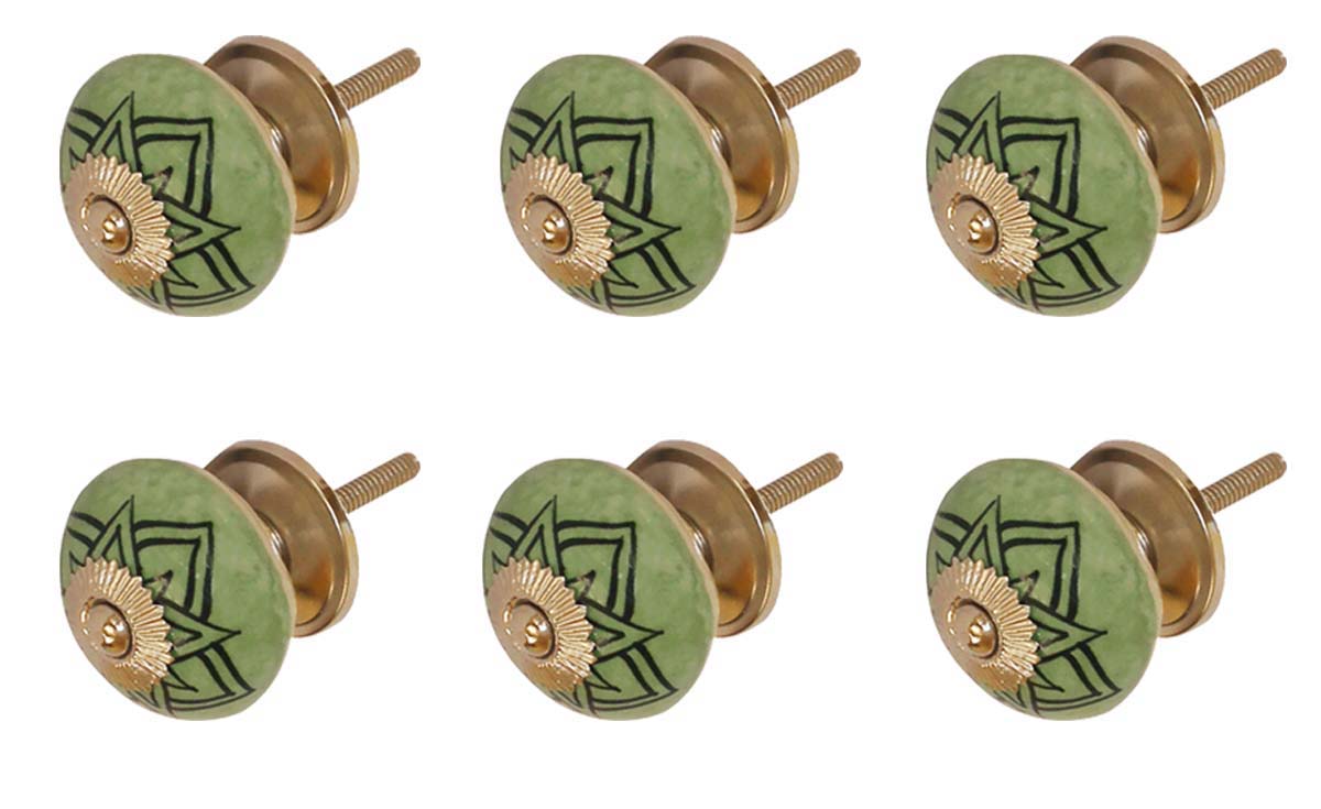 Bulk Wholesale Set of 6 Green & Black Round Ceramic Cupboard Knobs –  Gold-Tone Metal Detailing - Cabinets & Cupboard Hardware / Dresser Accessories
