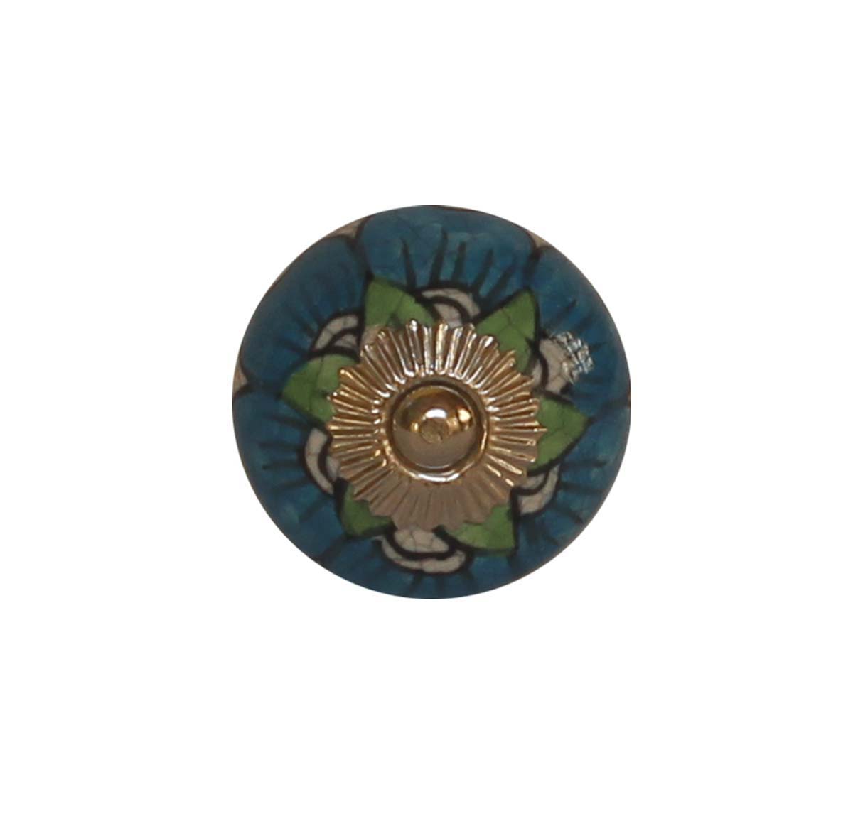 Bulk Wholesale Floral Motif Cupboard Knobs – Black & White Crackle-Glazed – Green Blue – Cabinets & Cupboard Hardware / Dresser Accessories
