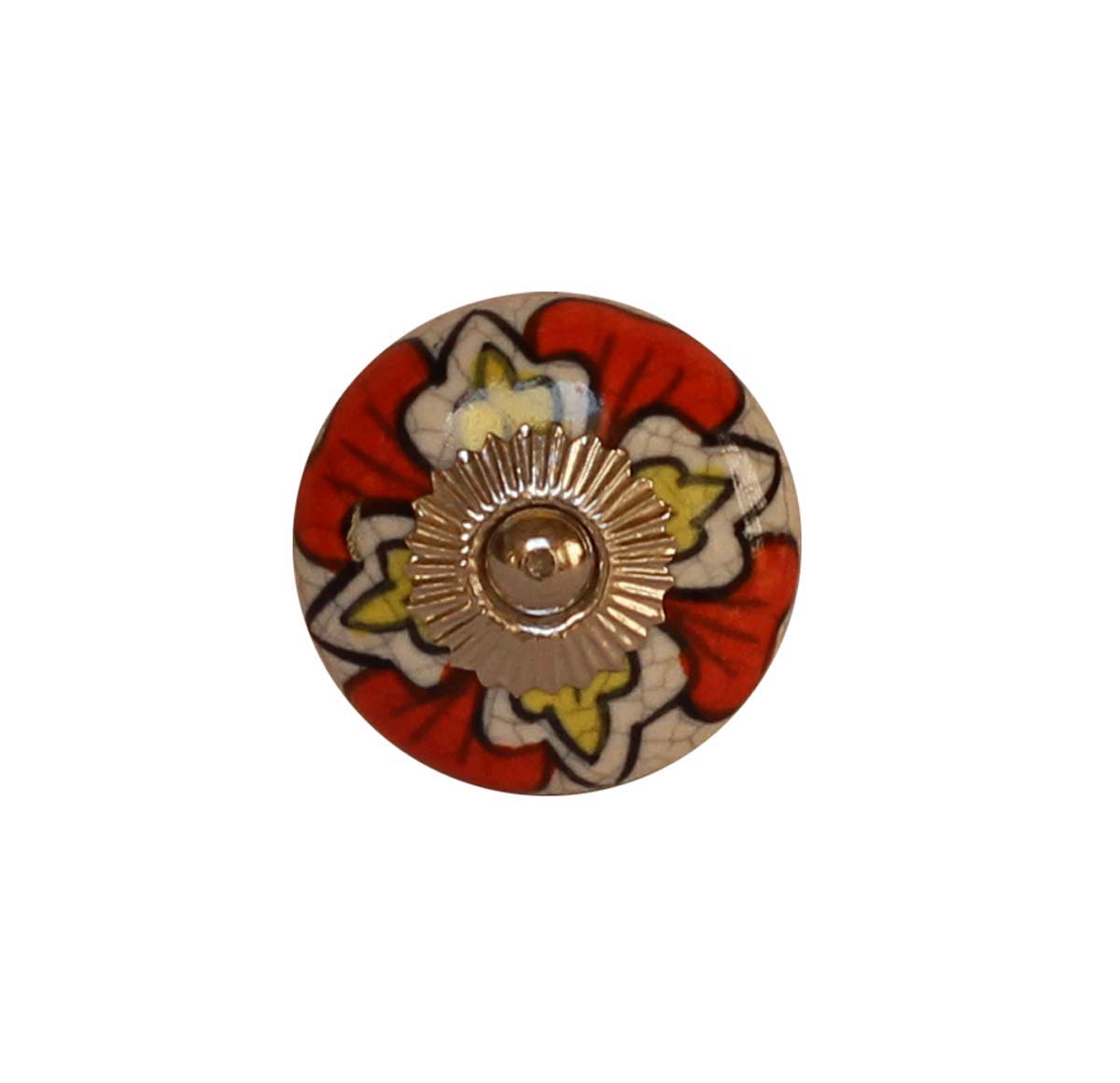 Bulk Wholesale Floral Motif Cupboard Knobs Set of 6 – Black & White Crackle-Glazed – Red Yellow – Cabinets & Cupboard Hardware / Dresser Accessories