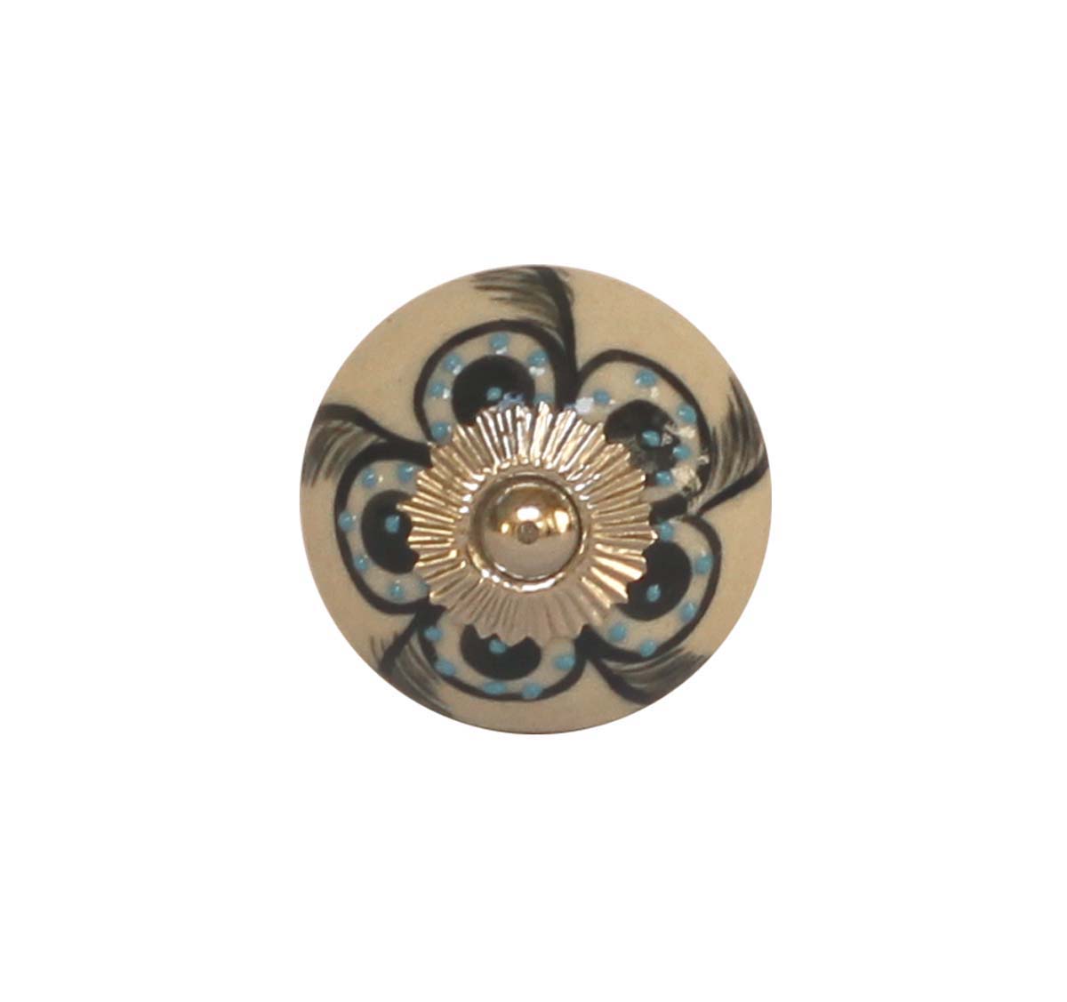 Bulk Wholesale Round Floral Motif Cupboard Knobs Set of 6 – Blue Dots & Gold-Tone Metal Detailing – Cabinets & Cupboard Hardware / Dresser Accessories