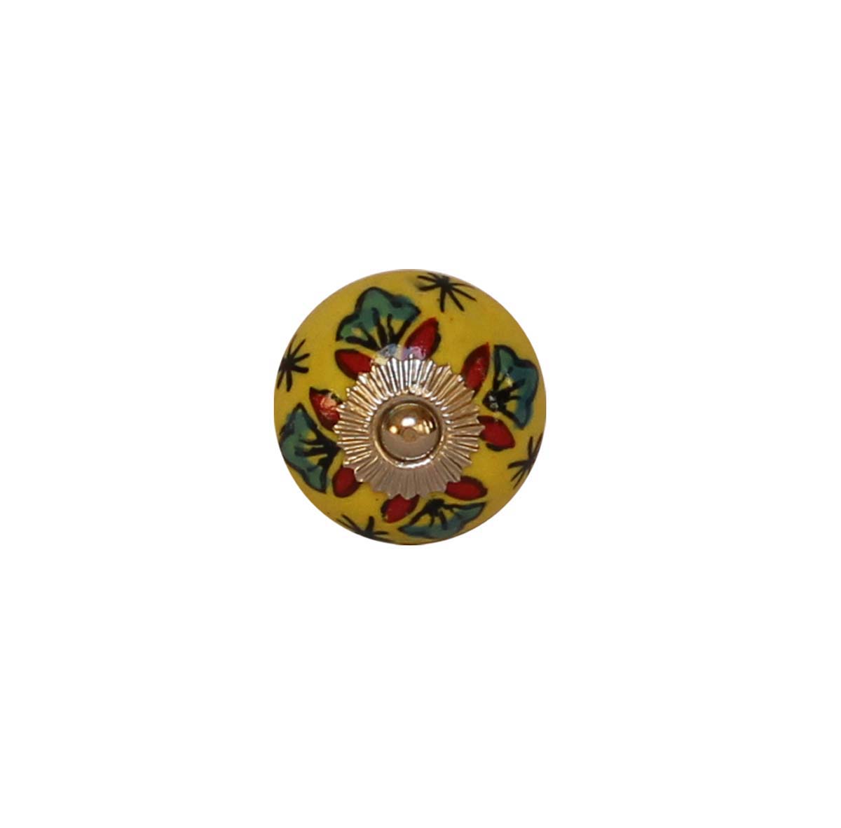 Bulk Wholesale Set of 6 Colorful Round Floral Motif Cupboard Knobs – Gold-Tone Metal Detailing – Cabinets & Cupboard Hardware / Dresser Accessories