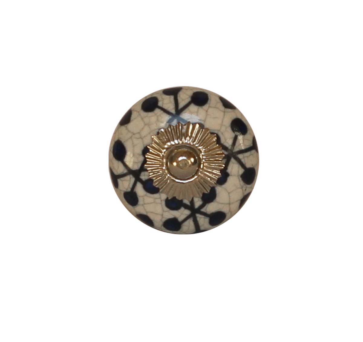 Bulk Wholesale Black & White Round Cupboard Knobs  Set of 6 – Glazed Crackle-Effect & Gold-Tone Metal Detailing – Cabinets & Cupboard Hardware / Dresser Accessories