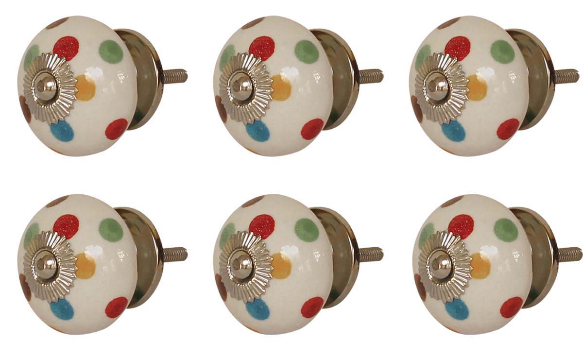 Bulk Wholesale Fun & Colorful Polka-Dots Round Cupboard Knobs Set of 6 - Gold-Tone Metal Detailing – Cabinets & Cupboard Hardware / Dresser Accessories