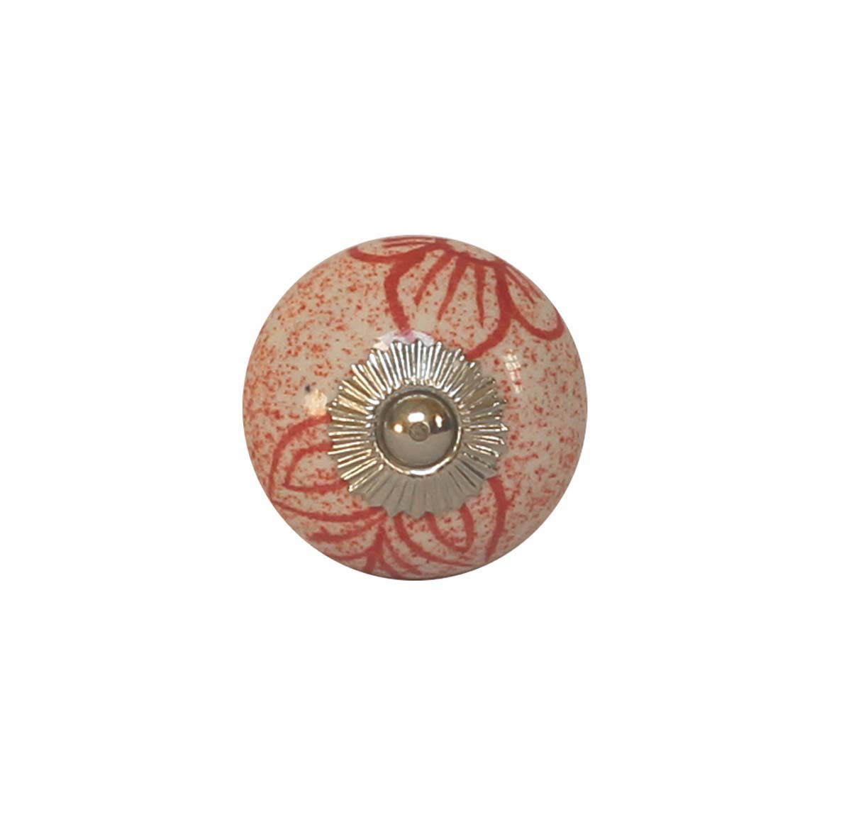 Bulk Wholesale White & Red Floral Motif Round Cupboard Knobs Set of 6 - Cabinets & Cupboard Hardware / Dresser Accessories