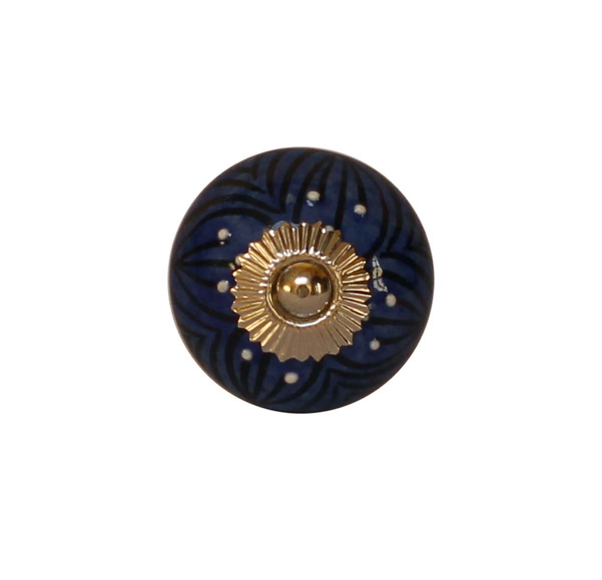 Bulk Wholesale Black & Blue Round Floral Motif Cupboard Knobs Set of 6 – Gold-Tone Metal Detailing – Cabinets & Cupboard Hardware / Dresser Accessories
