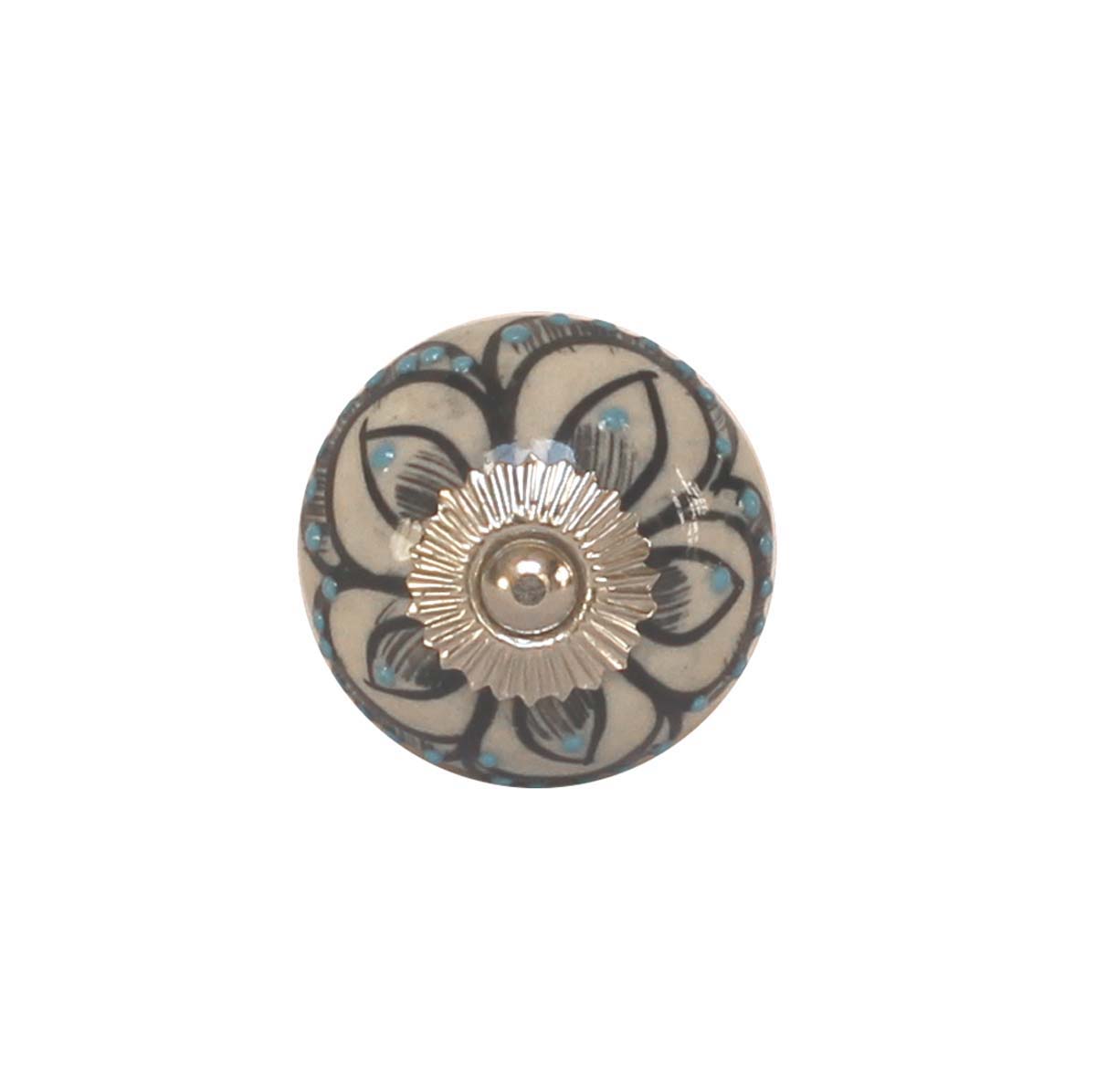 Bulk Wholesale Round Floral Motif Cupboard Knobs Set of 6 – Blue Dots & Gold-Tone Metal Detailing – Cabinets & Cupboard Hardware / Dresser Accessories