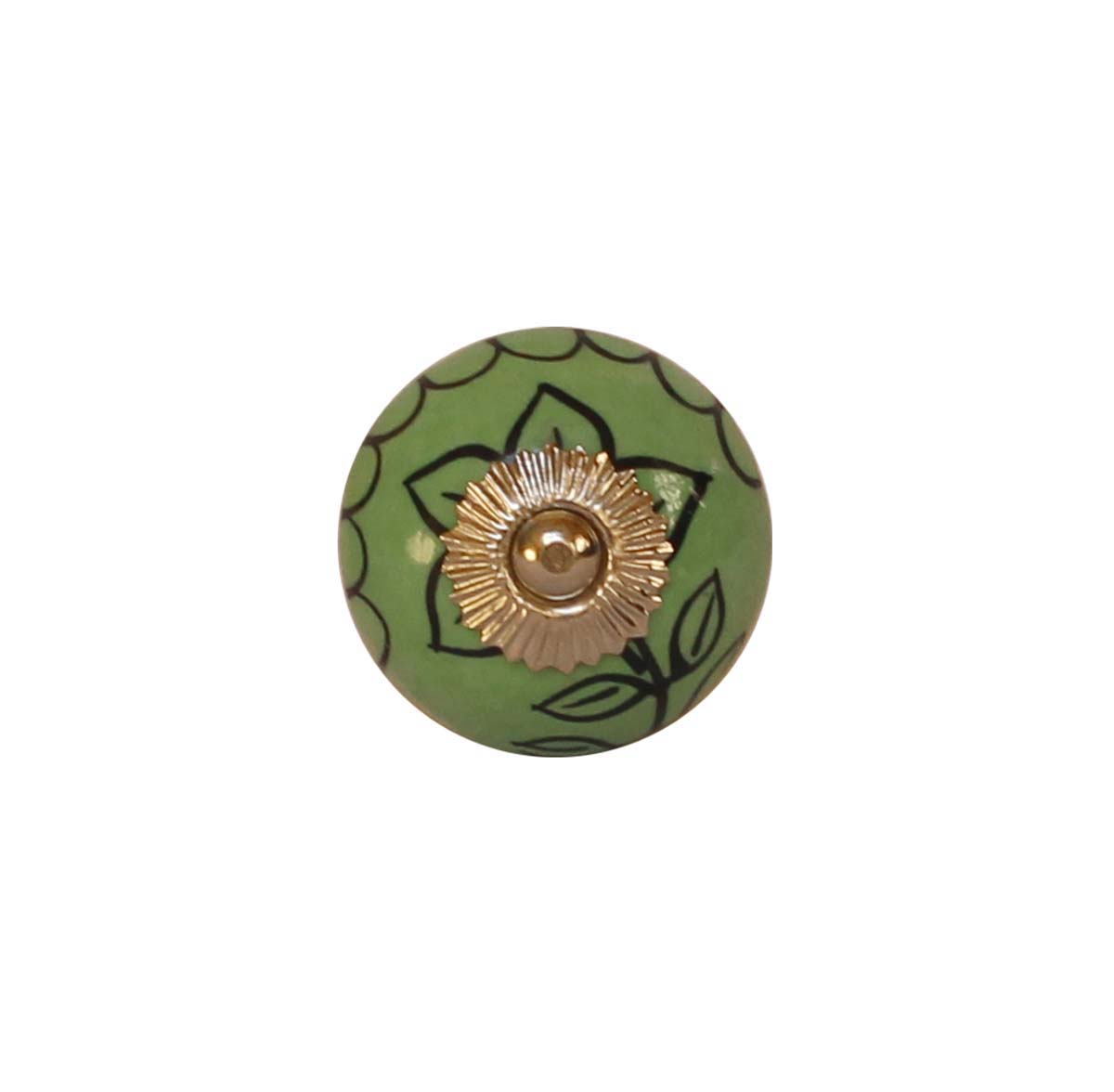 Bulk Wholesale Set of 6 Green & Black Round Ceramic Cupboard Knobs – Gold-Tone Metal Detailing - Cabinets & Cupboard Hardware / Dresser Accessories