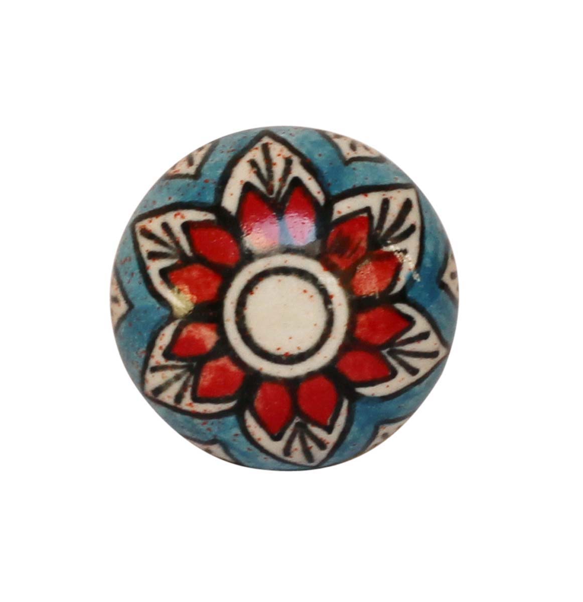 Bulk Wholesale Set of 6 Colorful Round Ceramic Cupboard Knobs – Blue Red & Black - Cabinets & Cupboard Hardware / Dresser Accessories
