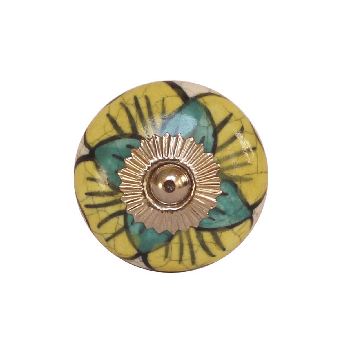 Bulk Wholesale Round Floral Motif Cupboard Knobs –  Colorful & Gold-Tone Metal Detailing – Cabinets & Cupboard Hardware / Dresser Accessories