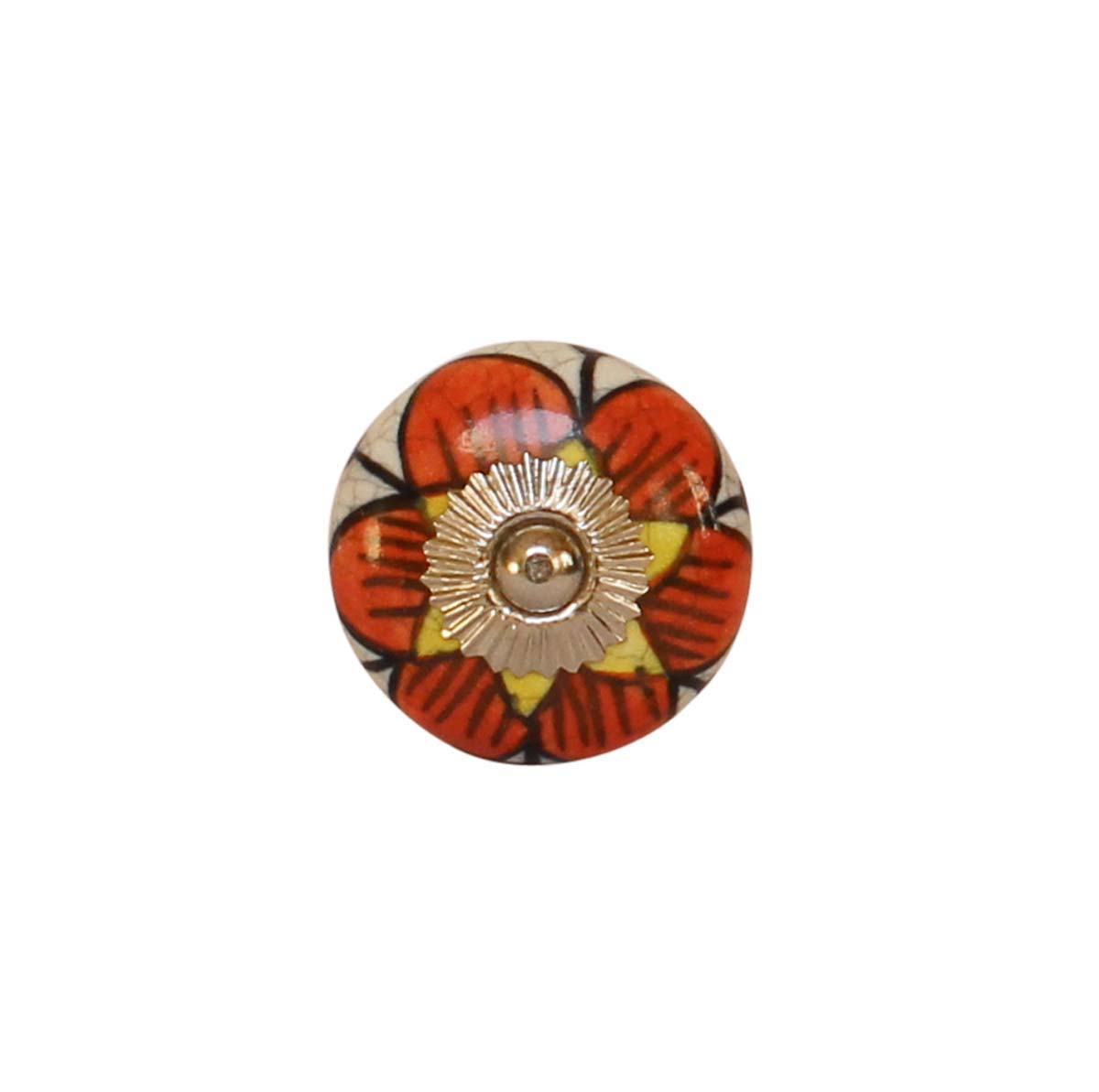 Bulk Wholesale Set of 6 Round Floral Motif Cupboard Knobs – Colorful & Gold-Tone Metal Detailing – Cabinets & Cupboard Hardware / Dresser Accessories