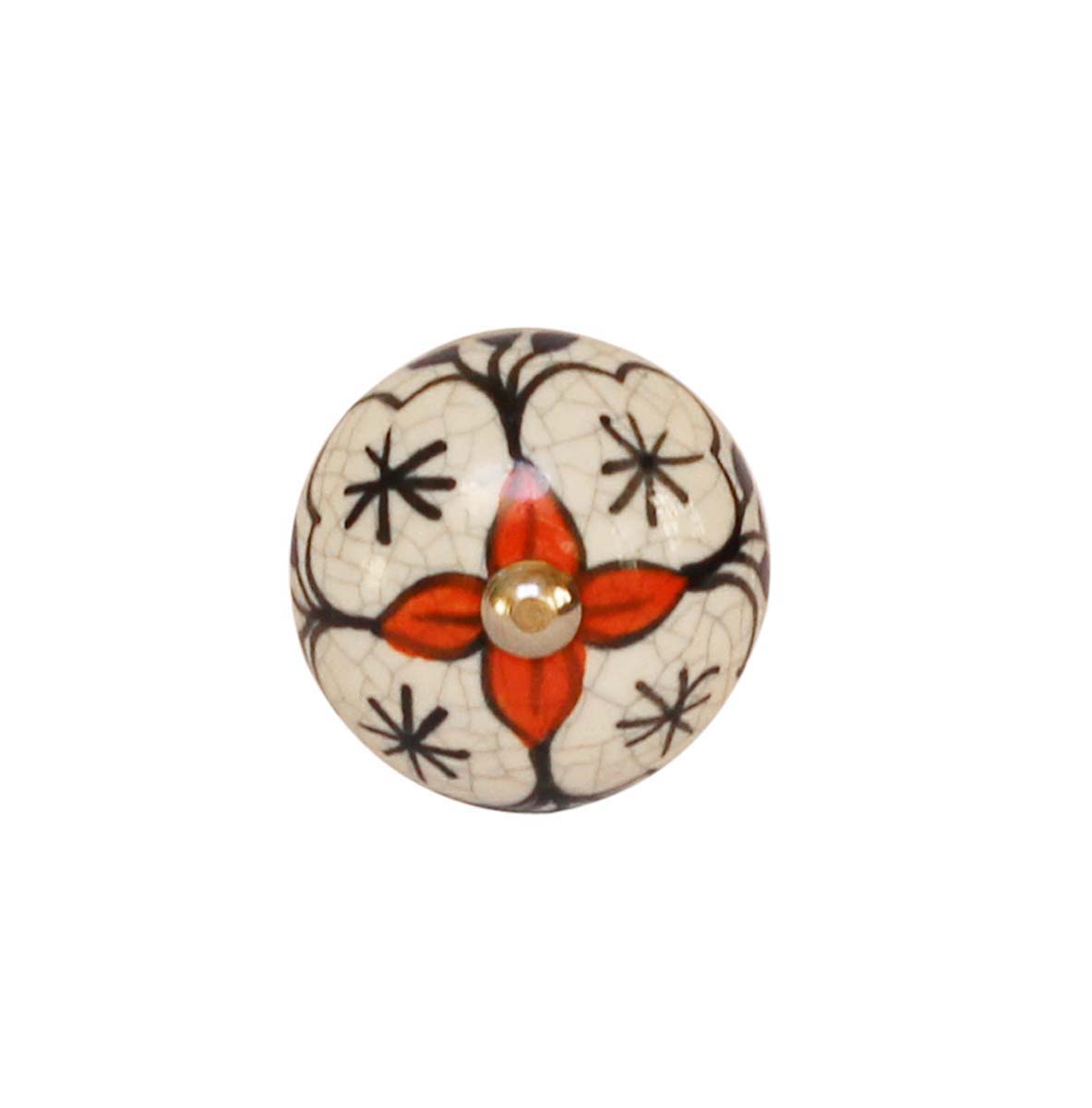 Bulk Wholesale Round Floral Motif Cupboard Knobs Set of 6 – Colorful & Gold-Tone Metal Detailing – Cabinets & Cupboard Hardware / Dresser Accessories