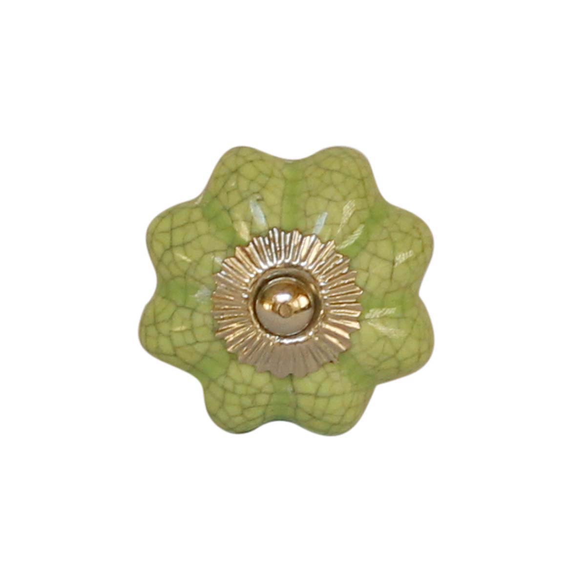 Bulk Wholesale Pastel Green Melon Shaped Cupboard Knobs Set of 6  – Glazed Crackle-Effect & Gold-Tone Metal Detailing – Cabinets & Cupboard Hardware / Dresser Accessories
