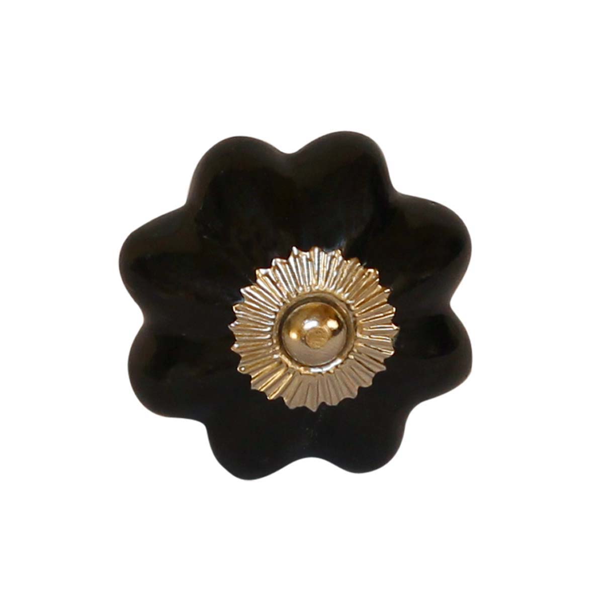 Bulk Wholesale Classic Black Melon-Shaped Cupboard Knobs Set of 6 – Gold-Tone Metal Detailing – Cabinets & Cupboard Hardware / Dresser Accessories