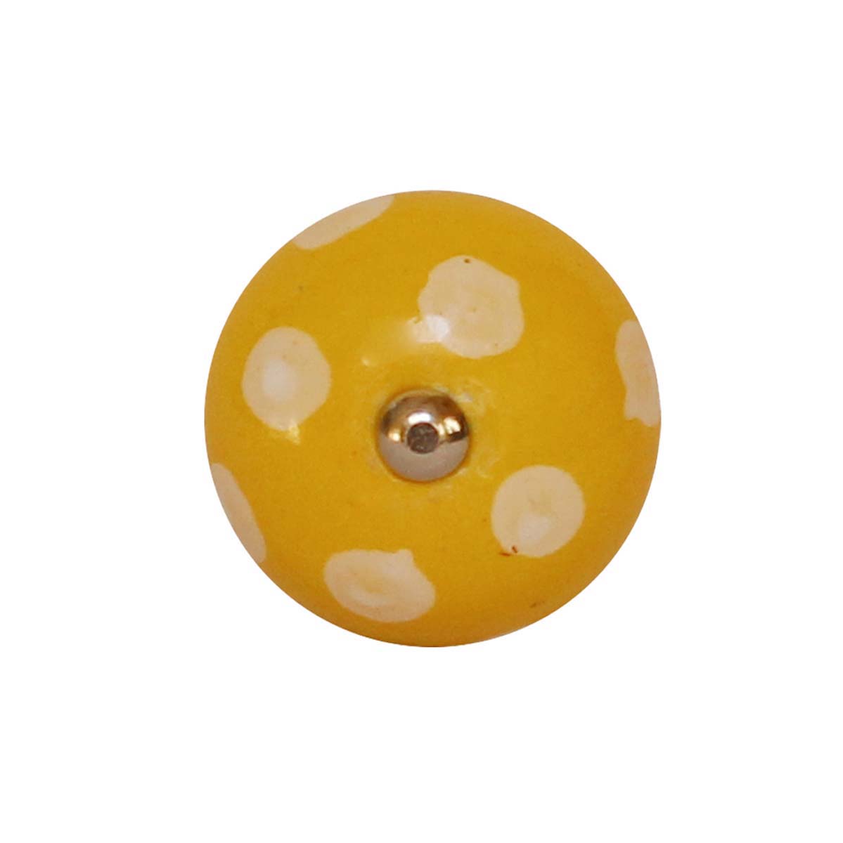 Bulk Wholesale Set of 6 Round Ceramic Cupboard Knobs – White Polka-Dots on Mustard Yellow – Cabinets & Cupboard Hardware / Dresser Accessories