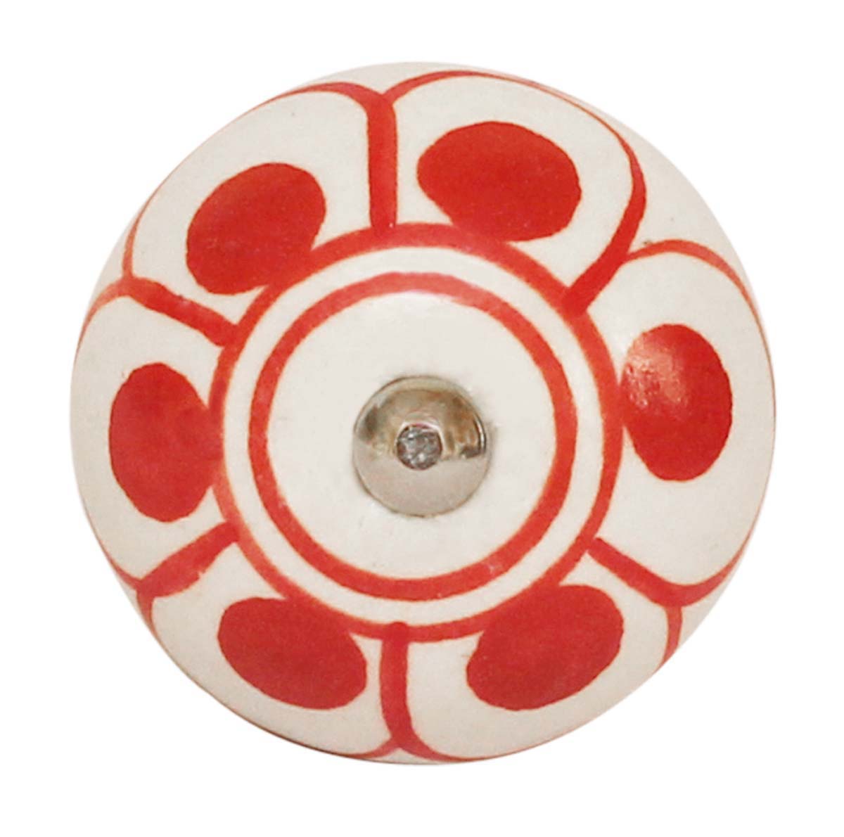 Bulk Wholesale Floral Motif Cupboard Knobs Set of 6 – White & Red Round Knobs – Cabinets & Cupboard Hardware / Dresser Accessories