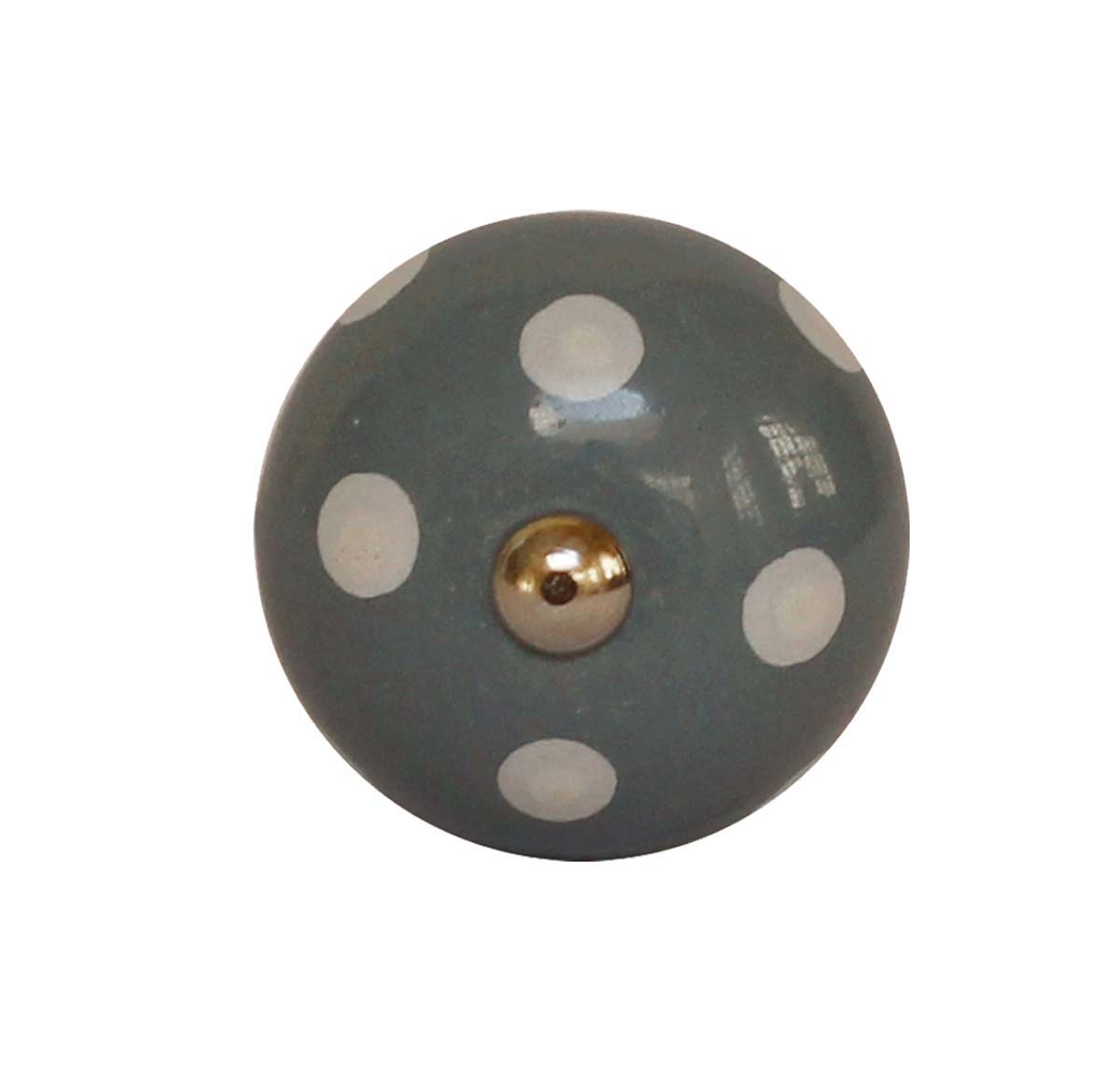 Bulk Wholesale Round Ceramic Cupboard Knobs Set of 6 –  White Polka Dots on Grey – Cabinets & Cupboard Hardware / Dresser Accessories