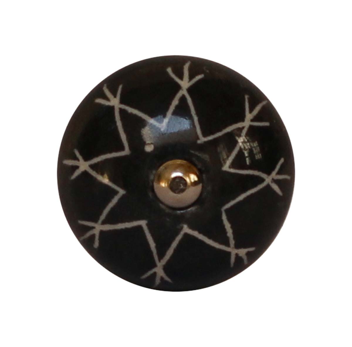 Bulk Wholesale Round Floral Motif Cupboard Knobs Set of 6 – Glazed Black & White – Cabinets & Cupboard Hardware / Dresser Accessories