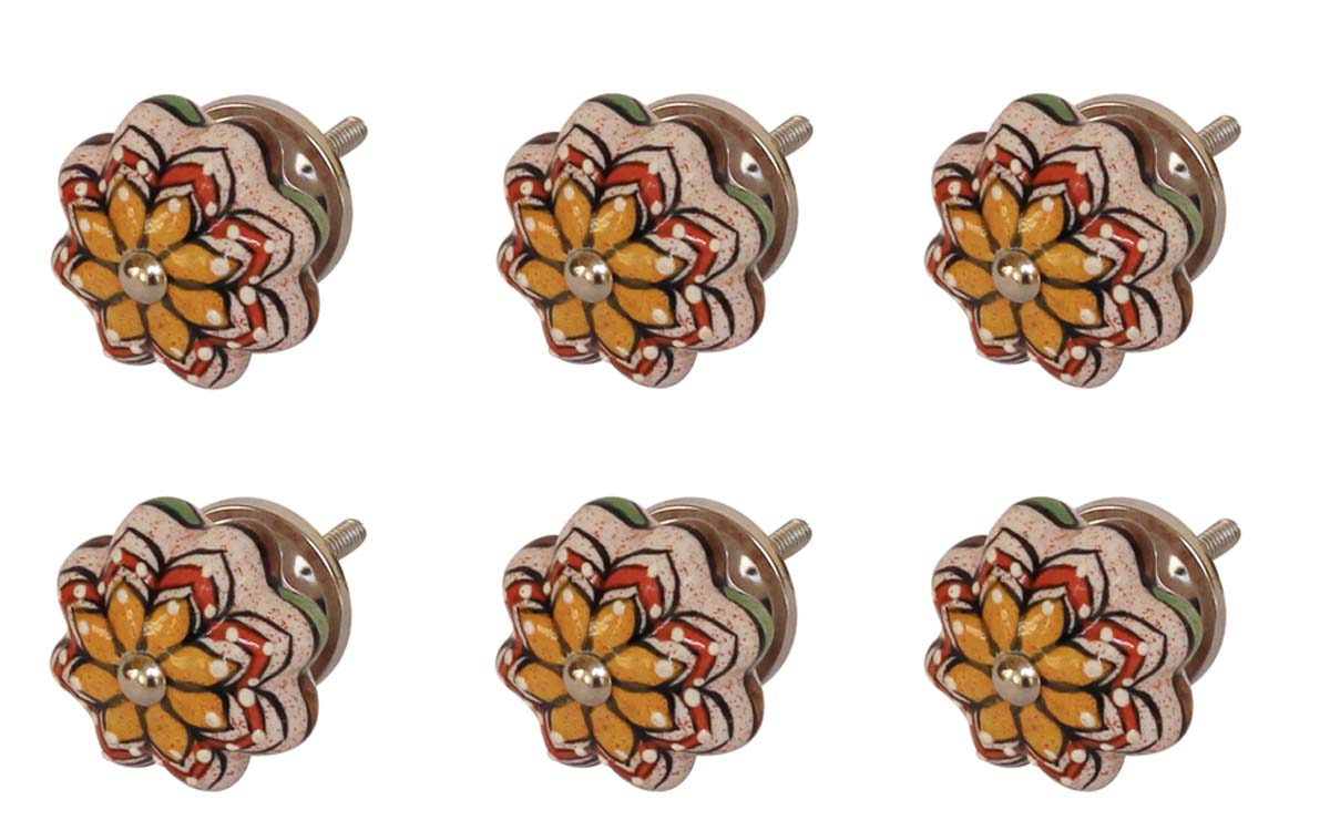 Bulk Wholesale Colorful Floral Motif Cupboard Knobs Set of 6 – Melon-Shaped – Cabinets & Cupboard Hardware / Dresser Accessories