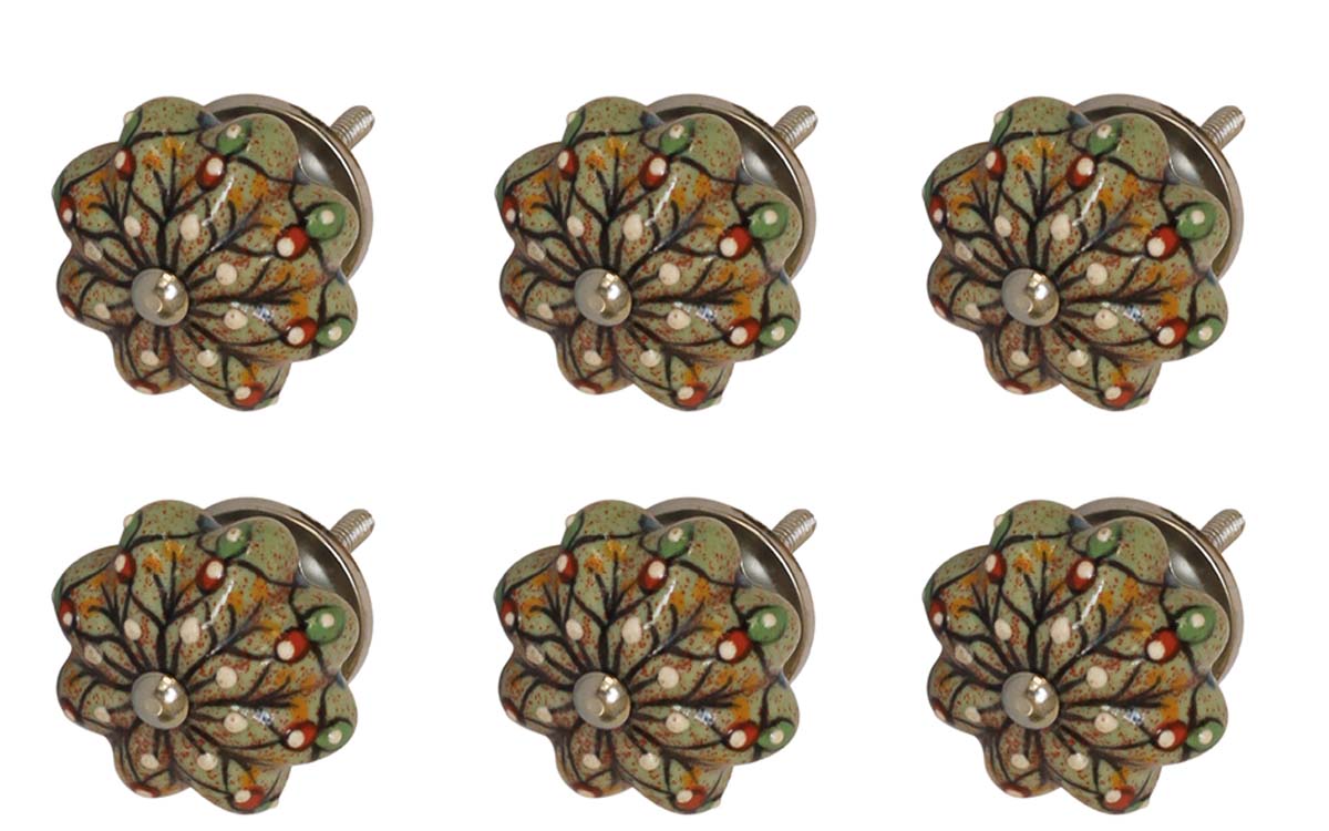 Bulk Wholesale Colorful Floral Motif Melon Set of 6 - Shaped Cupboard Knobs –  Glazed – Cabinets & Cupboard Hardware / Dresser Accessories