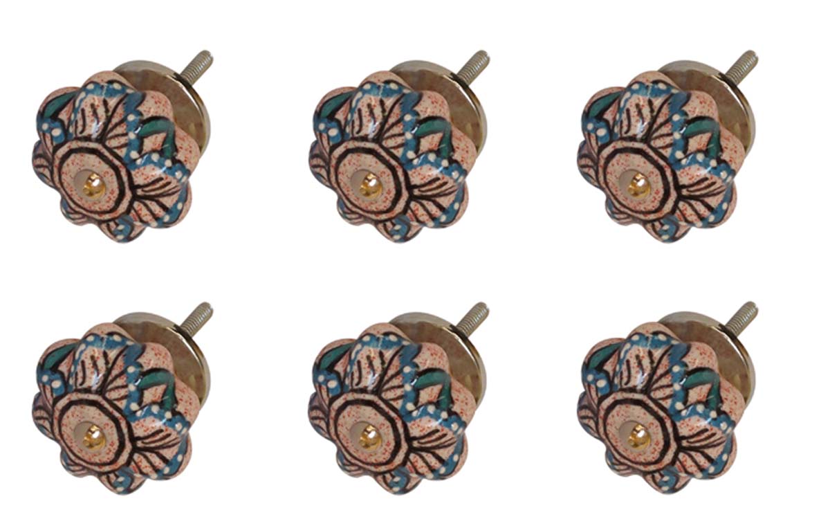 Bulk Wholesale Set of 6 Colorful Floral Motif Melon-Shaped Cupboard Knobs –  Glazed – Cabinets & Cupboard Hardware / Dresser Accessories