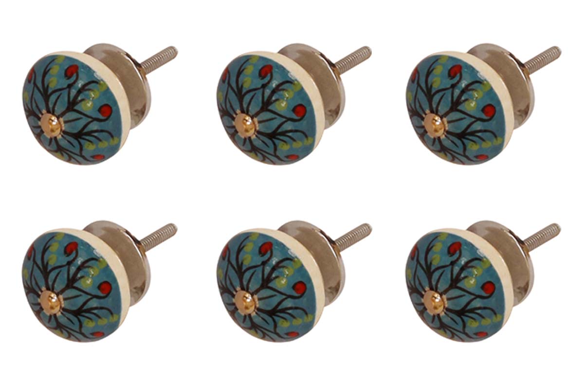 Bulk Wholesale Colorful Round Cupboard Knobs Set of 6 –  Floral Motif & Glazed – Cabinets & Cupboard Hardware / Dresser Accessories