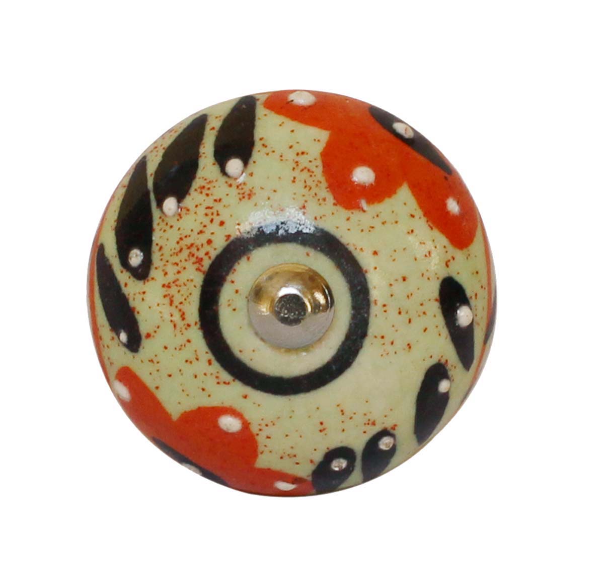 Bulk Wholesale Round Ceramic Cupboard Knobs Set of 6 –  Green Red & Black Floral Motif – White Dots – Cabinets & Cupboard Hardware / Dresser Accessories