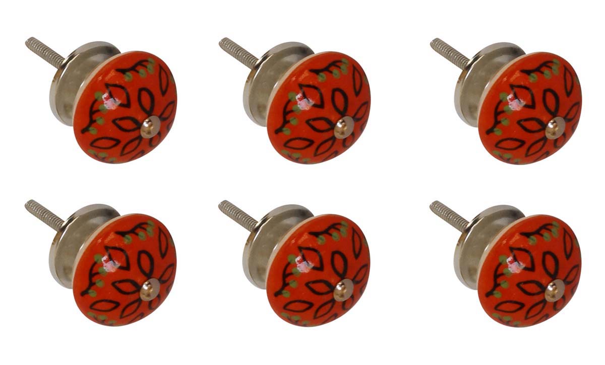 Bulk Wholesale Round Floral Motif Cupboard Knobs Set of 6 –  Red & Black – Cabinets & Cupboard Hardware / Dresser Accessories