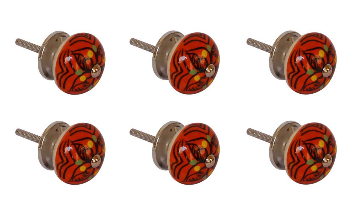 Bulk Wholesale Colorful Floral Motif Round Cupboard Knobs Set of 6 –  Glazed – Cabinets & Cupboard Hardware / Dresser Accessories