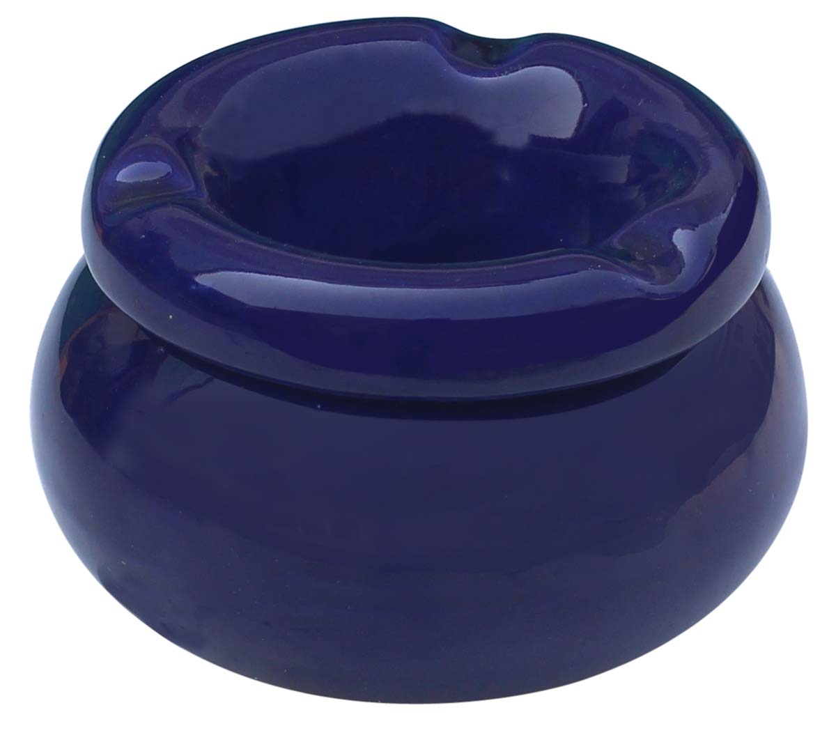 Bulk Wholesale Round Ceramic Ashtray with Lid – 3 Cigarette Slots – Hand-Painted Cobalt Blue – Home Decor