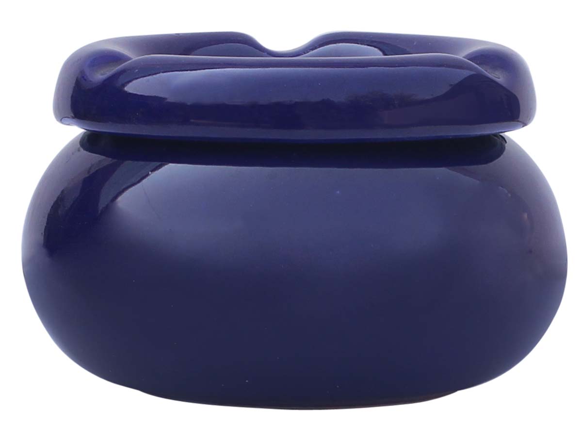 Bulk Wholesale Round Ceramic Ashtray with Lid – 3 Cigarette Slots – Hand-Painted Cobalt Blue – Home Decor