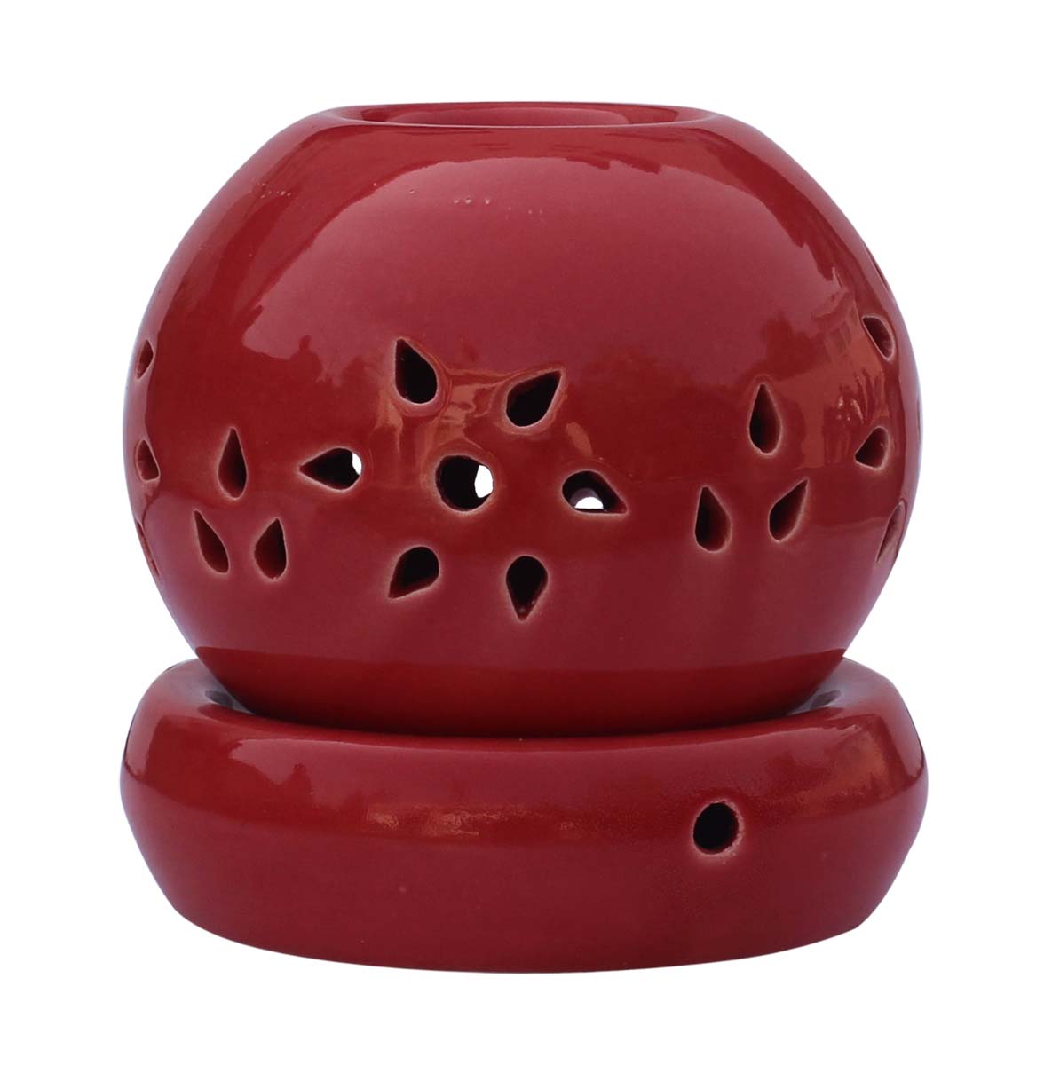 Wholesale Ceramic Orb-Shaped Electric Essential Oil Diffuser - Bulk Buy Red Aromatherapy Electric Wax Melt/Tart Warmer with Floral Motif - Essential Fragrance Accessories