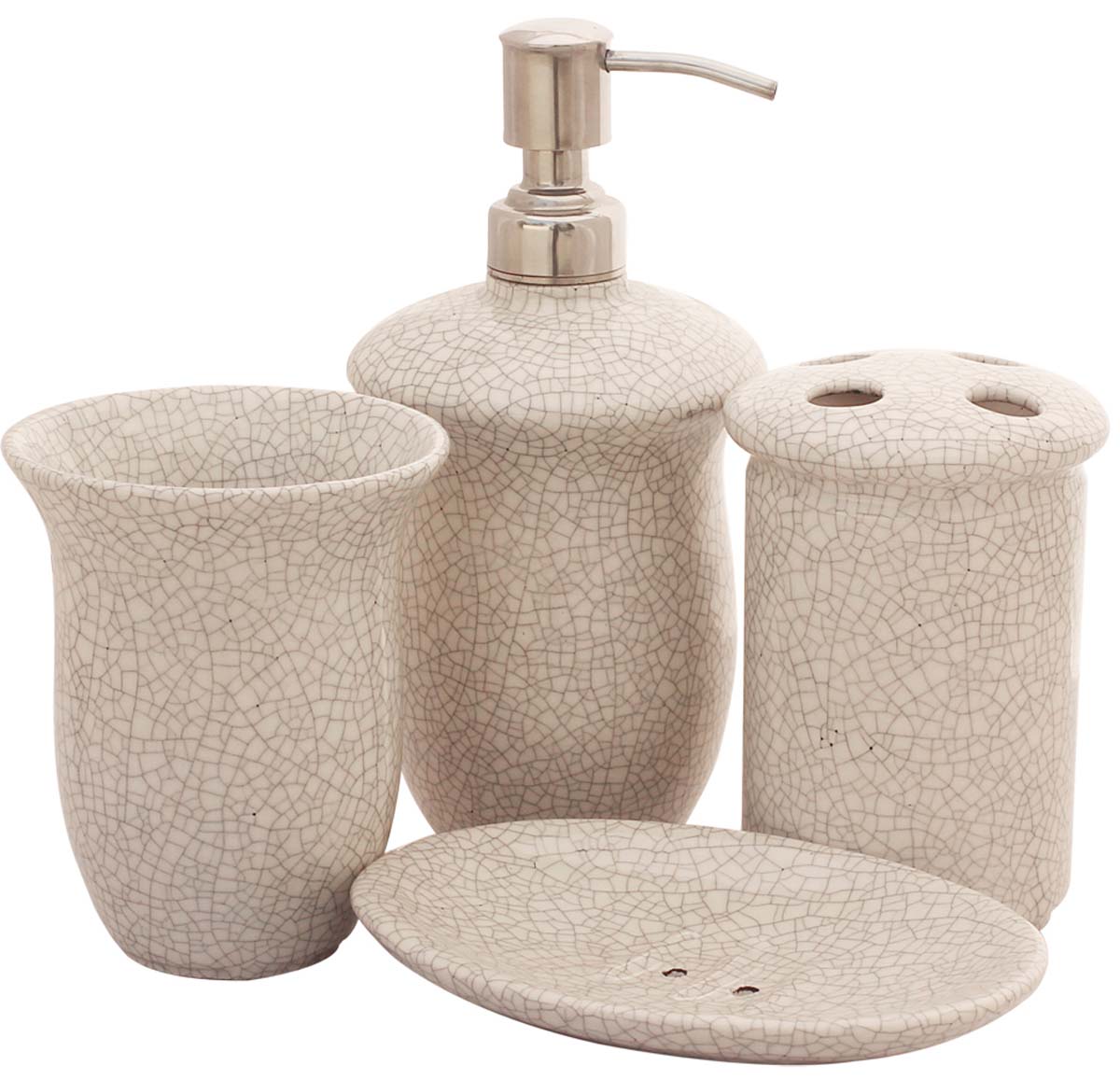 Bulk Wholesale Handmade Ceramic Bath Accessories Set (4 Items) - Hand-Painted Crackle-Glazed Bath Ensemble/Vanity Set