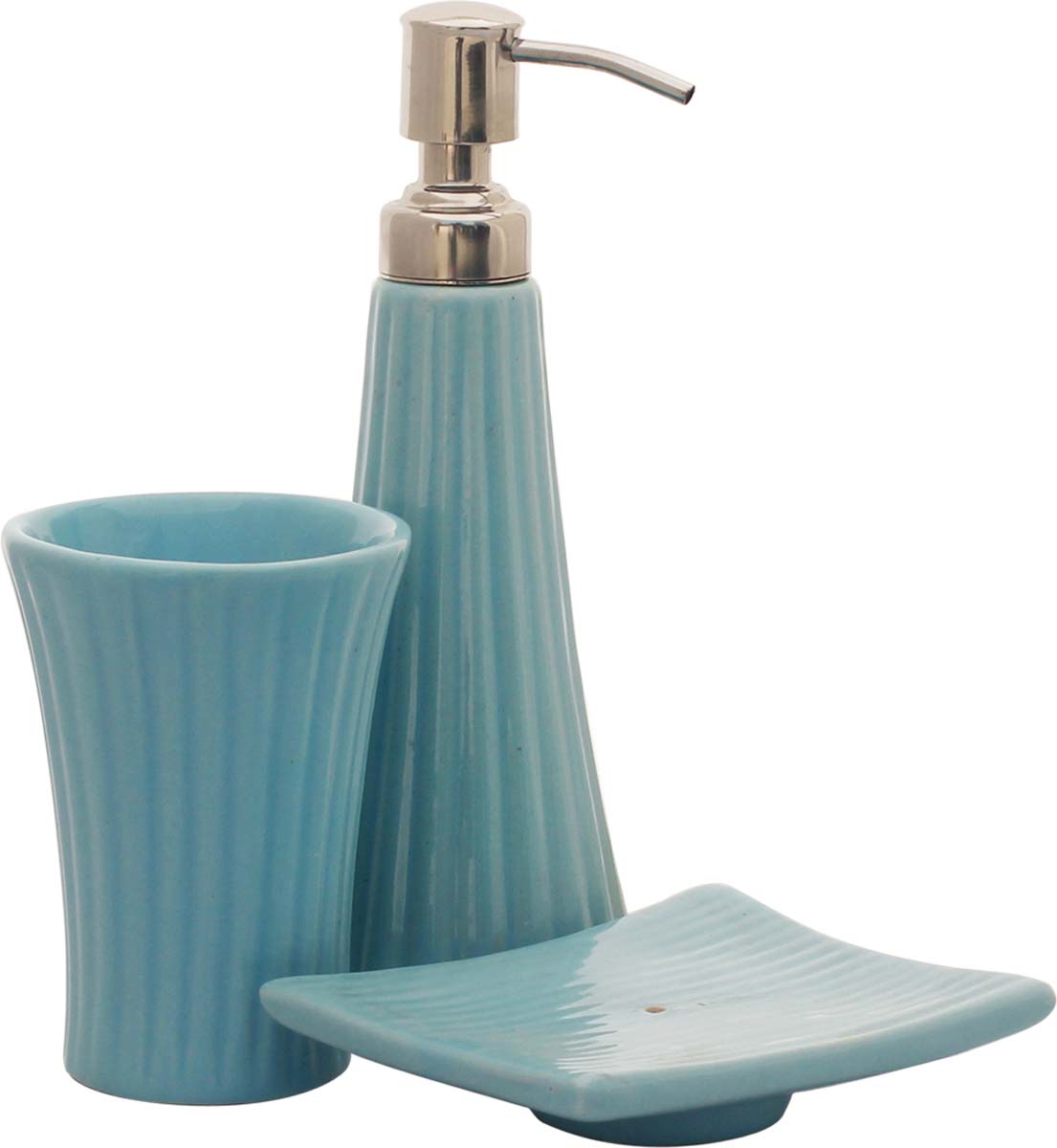 Bulk Wholesale Ceramic Bath Accessories Set (3 Items) - Hand-Painted Blue Bath Ensemble /Handmade Vanity Set