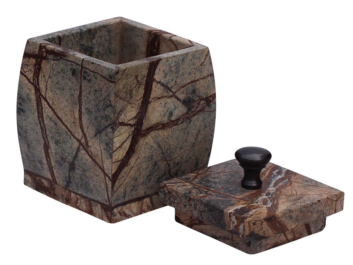 Bulk Wholesale Stone Bath Accessories Set (4 Items) - Hand-Painted Streaked Brown Marble Finish Bath Ensemble/Handmade Vanity Set