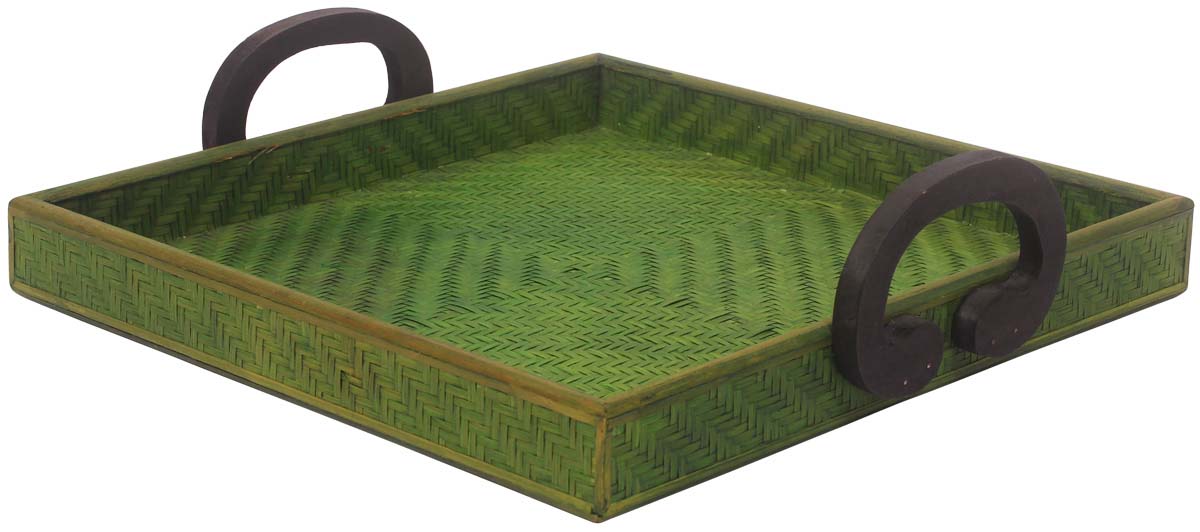 Buy in Bulk Wholesale 13.5" Square-Shaped Catchall Tray in Dark Green - Hand-Woven in Eco-Friendly Bamboo - Organizers & Holders for Bedside Center Tables - Home Decor