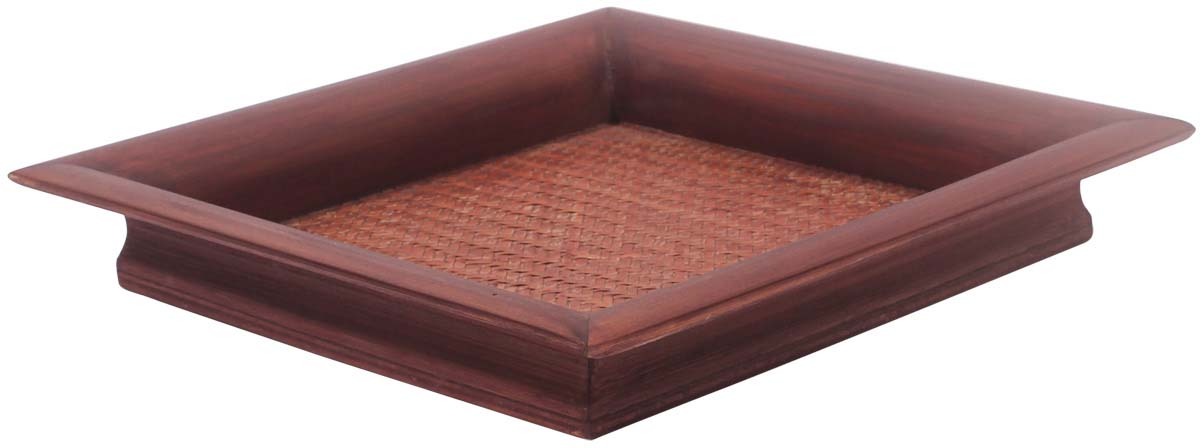 Buy in Bulk Wholesale Brown Catchall Tray - 11.8" Square-Shaped Hand-Woven in Bamboo Stripes - Wooden Borders - Organizers & Holders - Home/Office Décoe