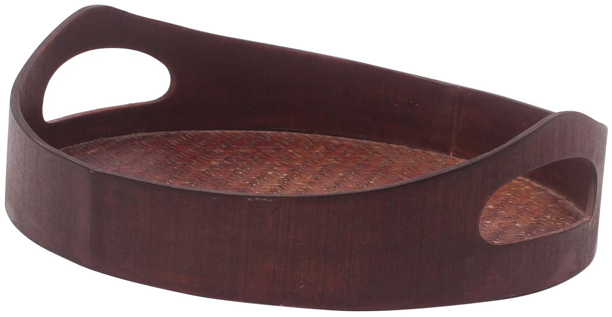Buy in Bulk Wholesale Catchall Tray in Bamboo - 10.5" Round Brown Color - Wooden Border - Twin Cut-Out Handles - Organizers/Holders - Home/Office Decor