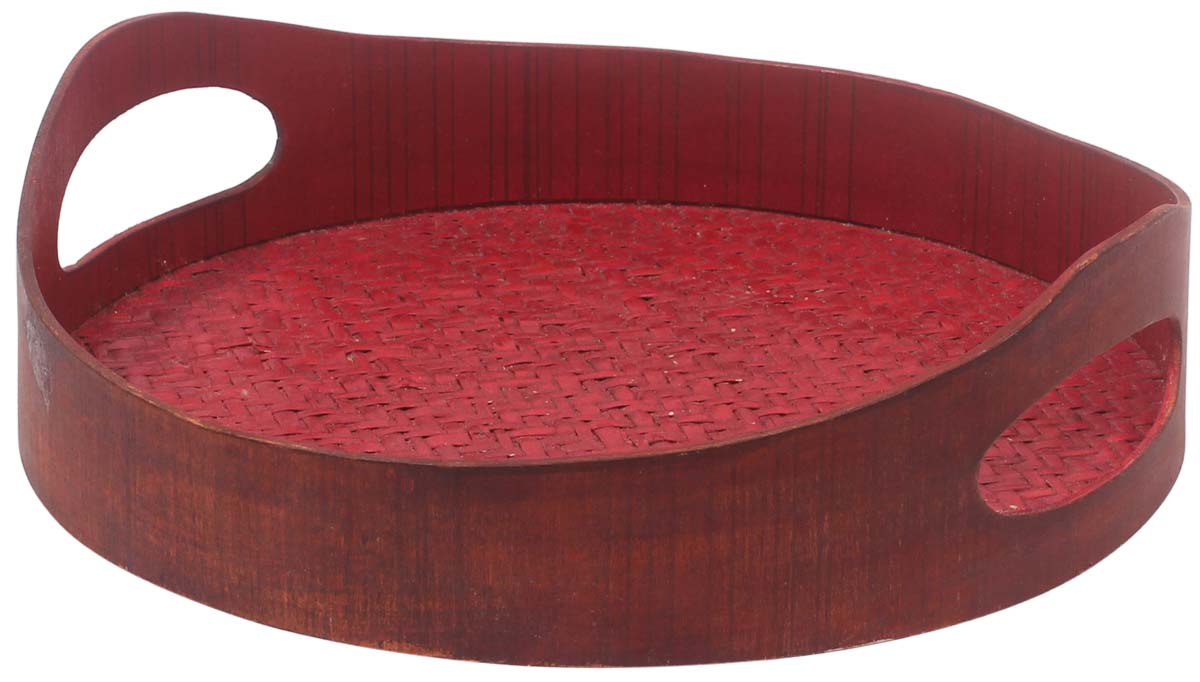 Buy in Bulk Wholesale Catchall Tray 10.5" Red & Brown in Bamboo & Wood - Round-Shaped - Organizers for Bedside Tables/Working Desks - Home/Office Decor