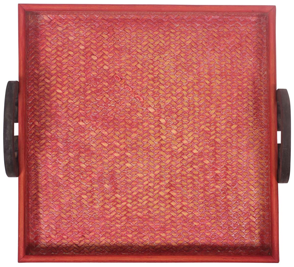 Buy in Bulk Wholesale Catchall Tray 13" Red in Eco-Friendly Bamboo - Twin Brown Handles - Organizers for Bedside Tables/Working Desks - Home/Office Decor