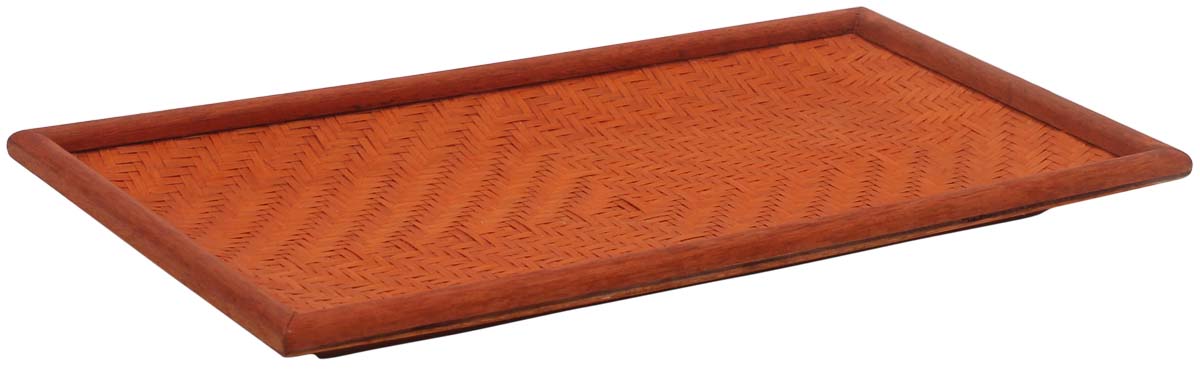 Buy in Bulk Wholesale Decorative Tray in Bamboo 11.5" Rectangle-Shaped - Orange Color - Rustic-Look Home Decor
