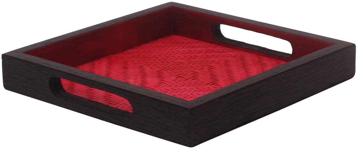 Buy in Bulk Wholesale Catchall Tray in Bamboo & Wood - 8" Red & Black Square-Shaped - Eco-Friendly - Organizers & Holders - Home/Office Decor