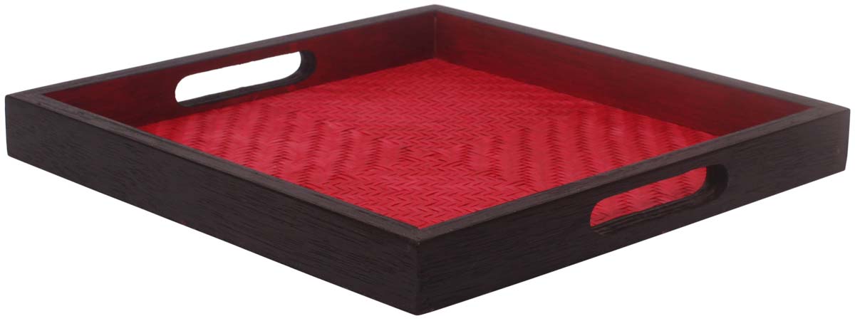 Buy in Bulk Wholesale Catchall Tray in Bamboo & Wood - 11" Red & Black Square-Shaped - Eco-Friendly - Organizers & Holders - Home/Office Decor