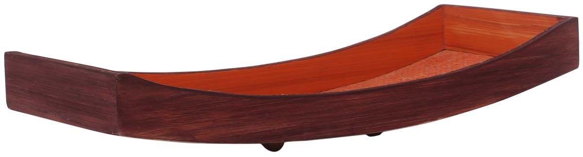 Buy in Bulk Wholesale Decorative Curved Tray - 13.9" Orange & Brown Handmade in Bamboo & Wood - Home/Office Decor
