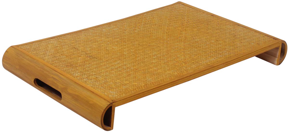 Buy in Bulk Wholesale Decorative Tray - 18.5" Beige Handmade in Bamboo - Eco-Friendly - Rectangle Shaped - Home/Office Decor