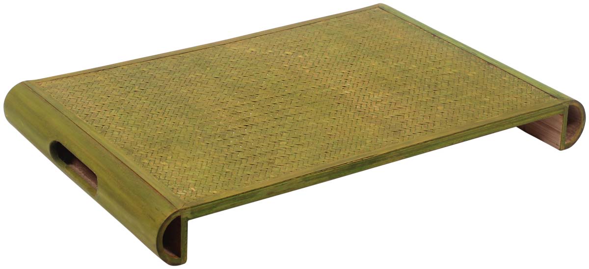 Buy in Bulk Wholesale Decorative Tray - 16.5" Rectangle Shaped Olive Green Color - Eco-Friendly - Handmade in Bamboo - Home/Office Decor