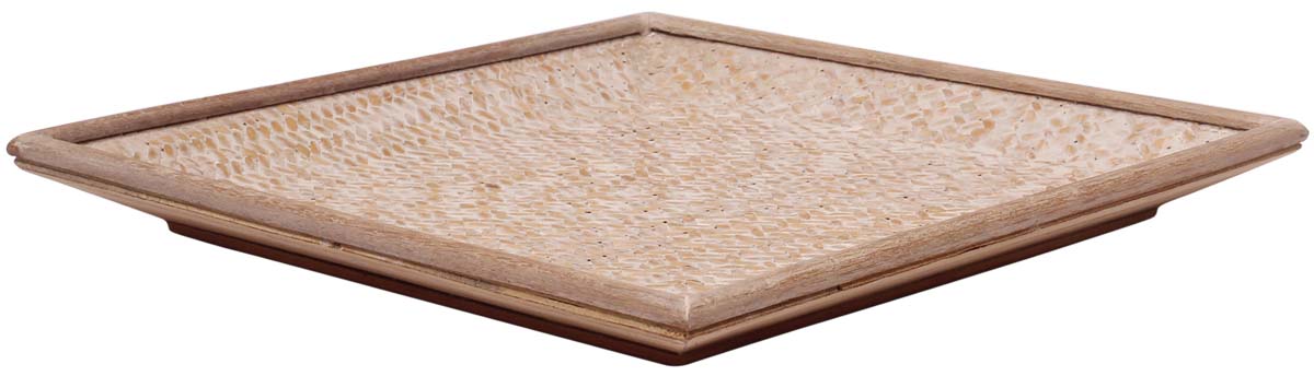 Buy in Bulk Wholesale Tray - Antique-Finish Cream Color - 11" Square-Shaped Handmade in Bamboo - Decorative Centerpieces - Ethnic-Look Home Decor