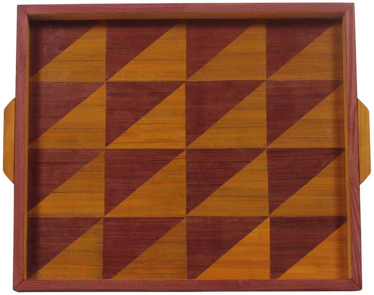 Buy in Bulk Wholesale Serving Tray in Bamboo Wood - 14" Handmade Rectangular Beige & Maroon - Symmetric Triangle Pattern - Kitchen Accessories - Home Decor