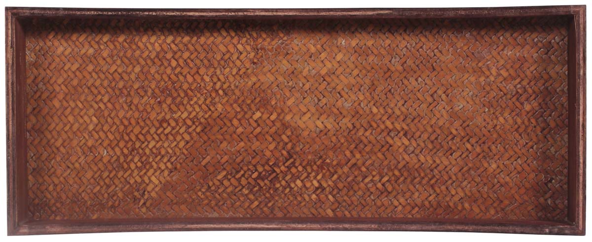 Buy in Bulk Wholesale 14" Rectangular Curved Tray - Handmade in Bamboo - Brown Color - Eco-Friendly - Home Decor
