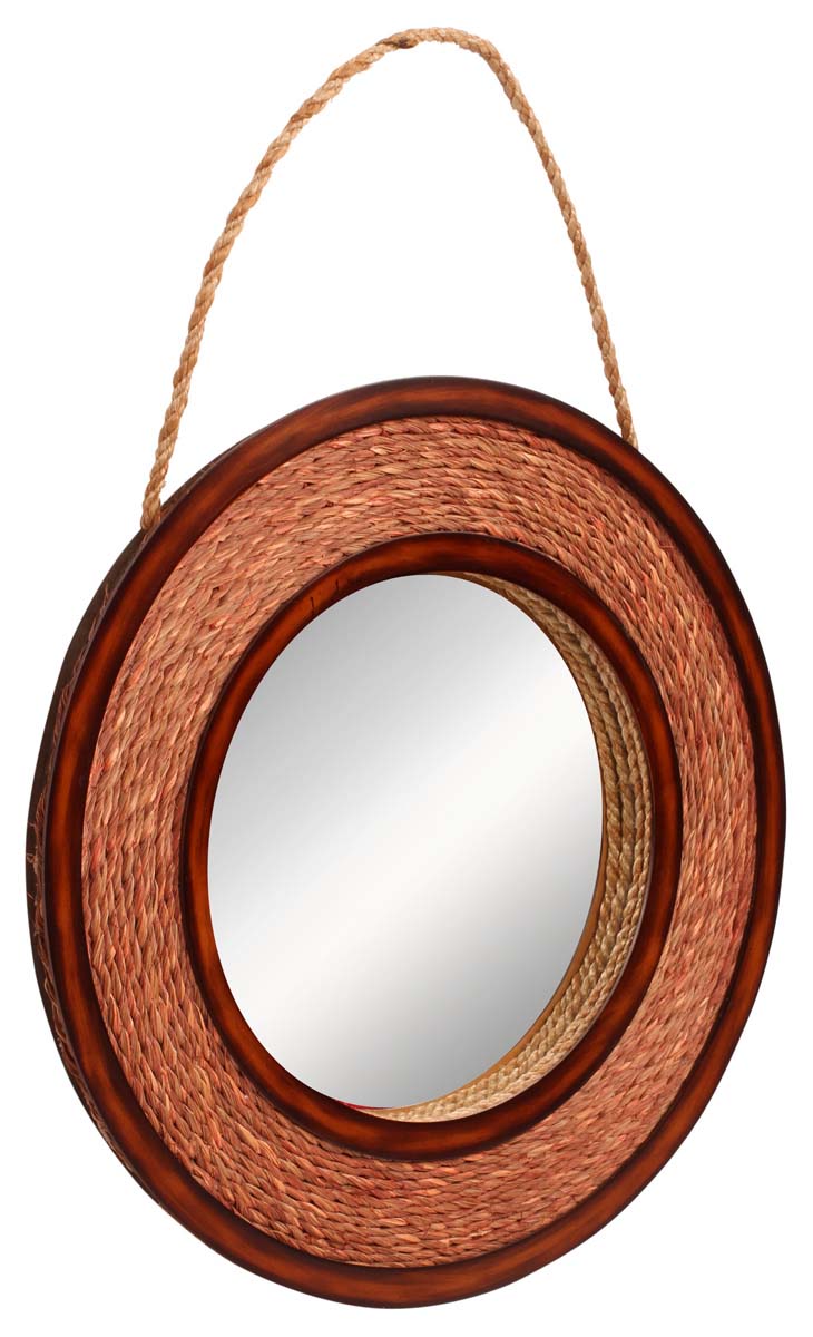 Wholesale Round Shaped 18” Blue Wall Mounted Hanging Mirror - Sabai Grass Decorations in Circular Pattern - Bulk Buy Gallery Solutions/Home & Wall Decor Mirrors from India