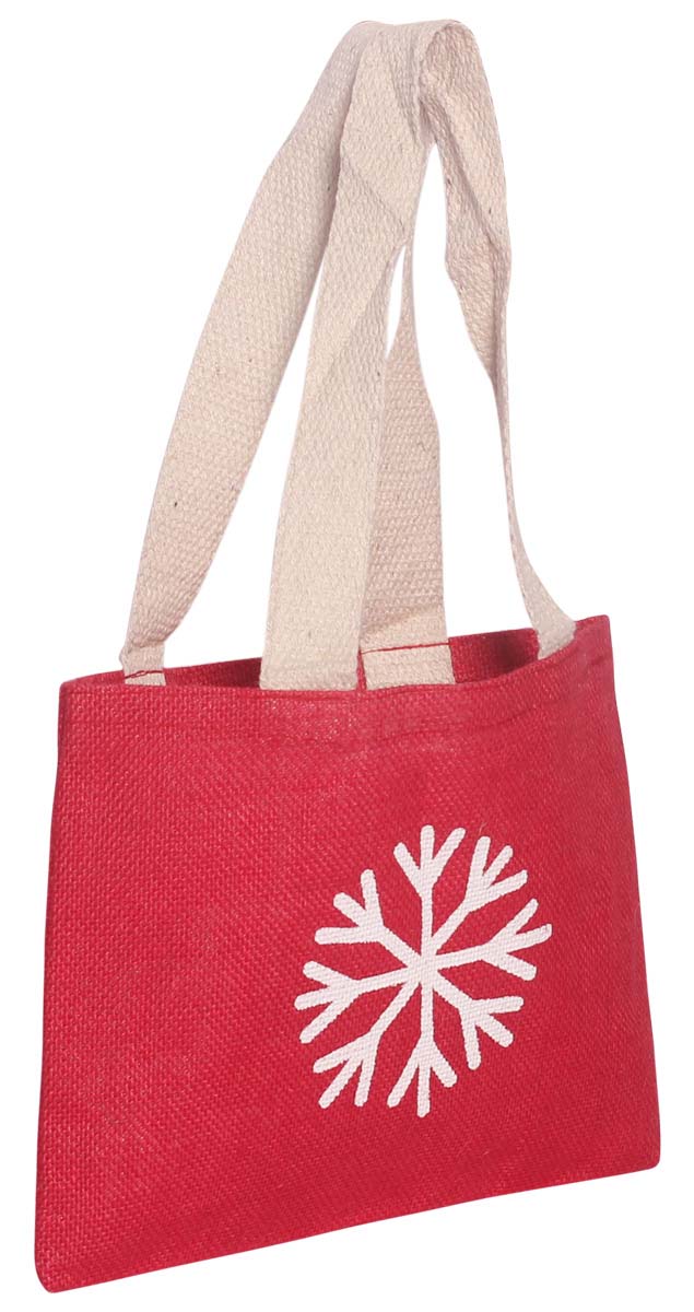 Red Handbag / Purse - Handmade in Eco-Friendly Jute - White Printed Motif - Twin Handles - Fashion Accessories - Buy in Bulk Wholesale